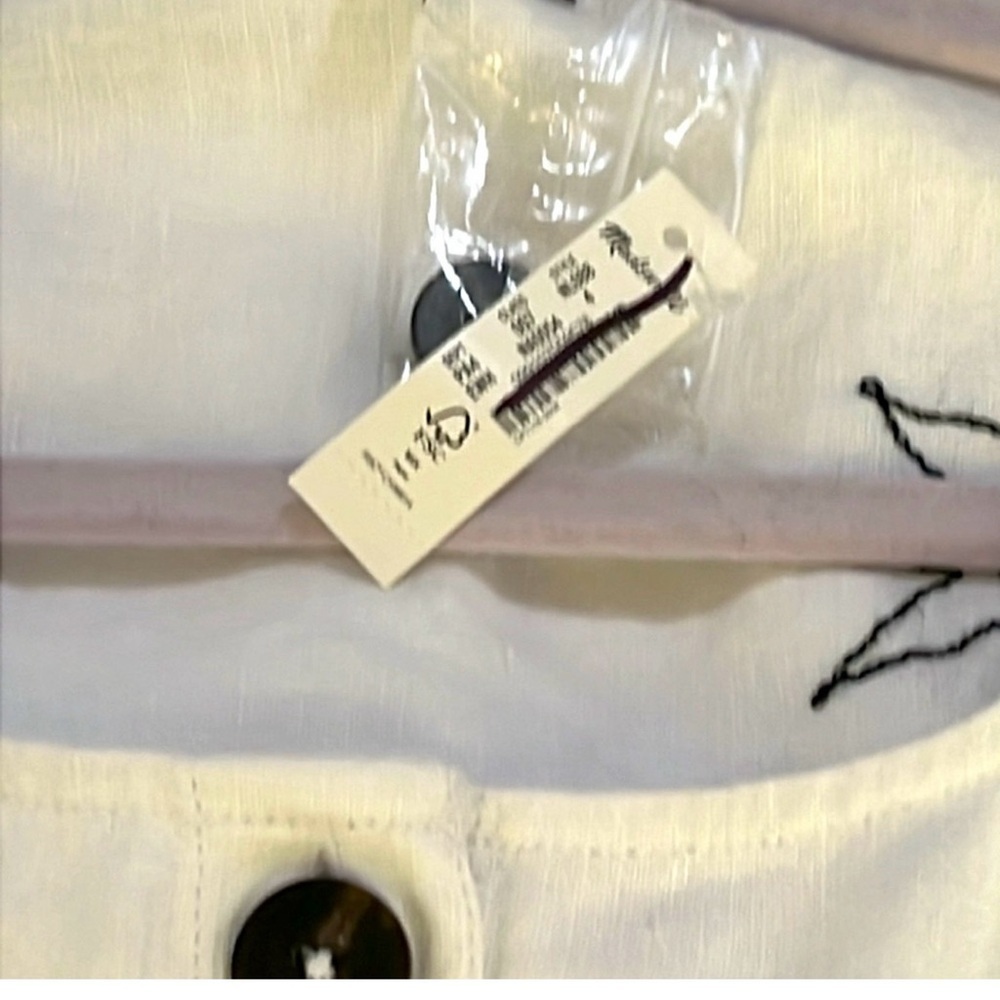 Madewell Linen Embroidered Button Front Midi Dress White Black Size 4 NWT - Picture 7 of 7